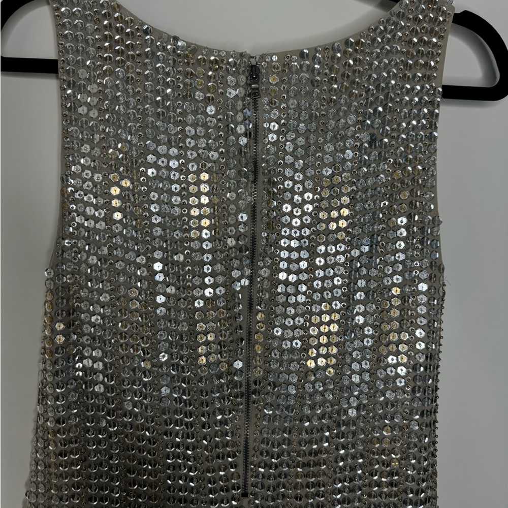 Alice + Olivia Silver Sequin Dress sz 4 - Picture 4 of 6